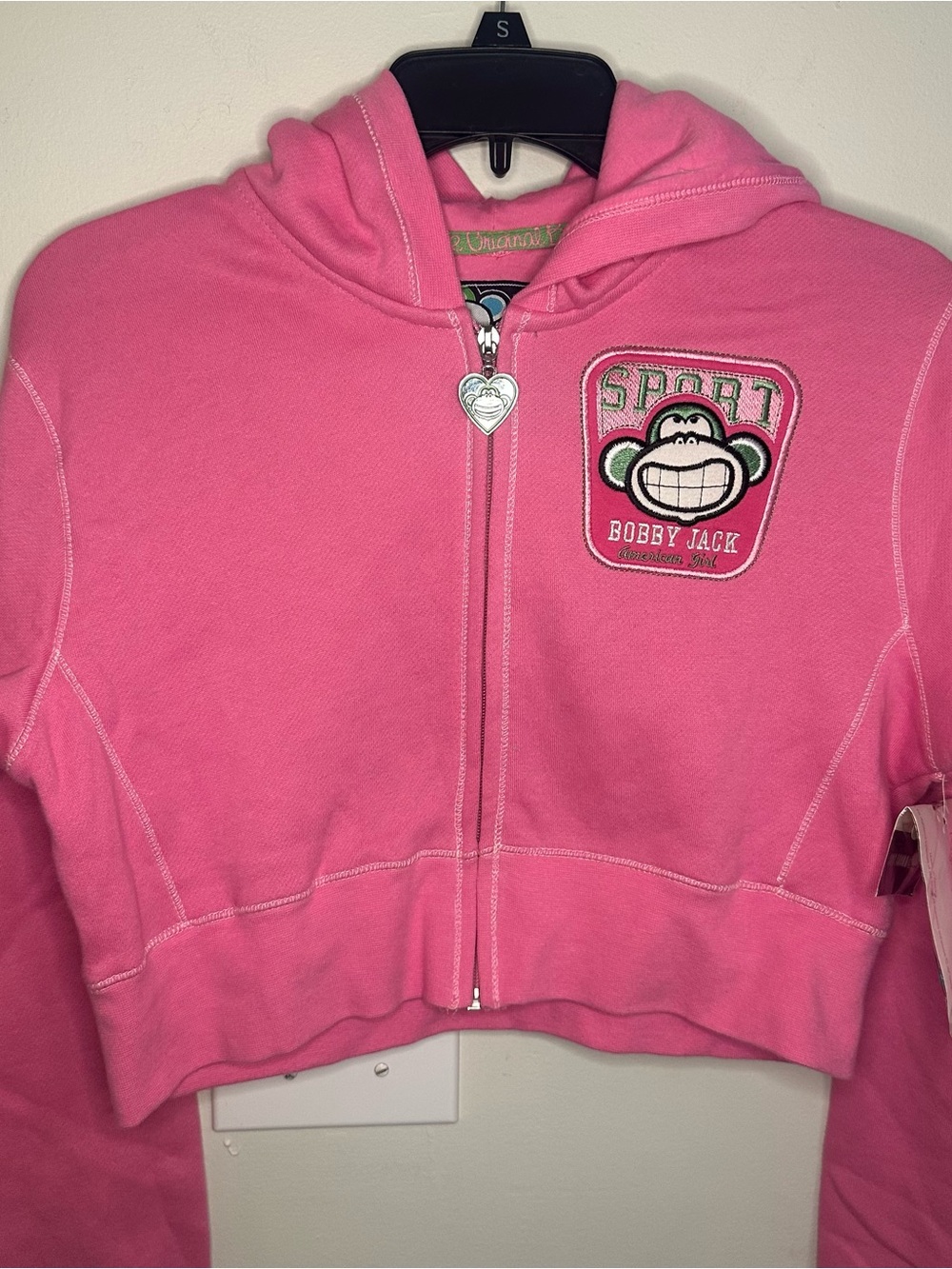 VTG/Y2K Bobby Jack Sport Girls L Pink Embroidered Full Zip Cropped Hoodie NEW